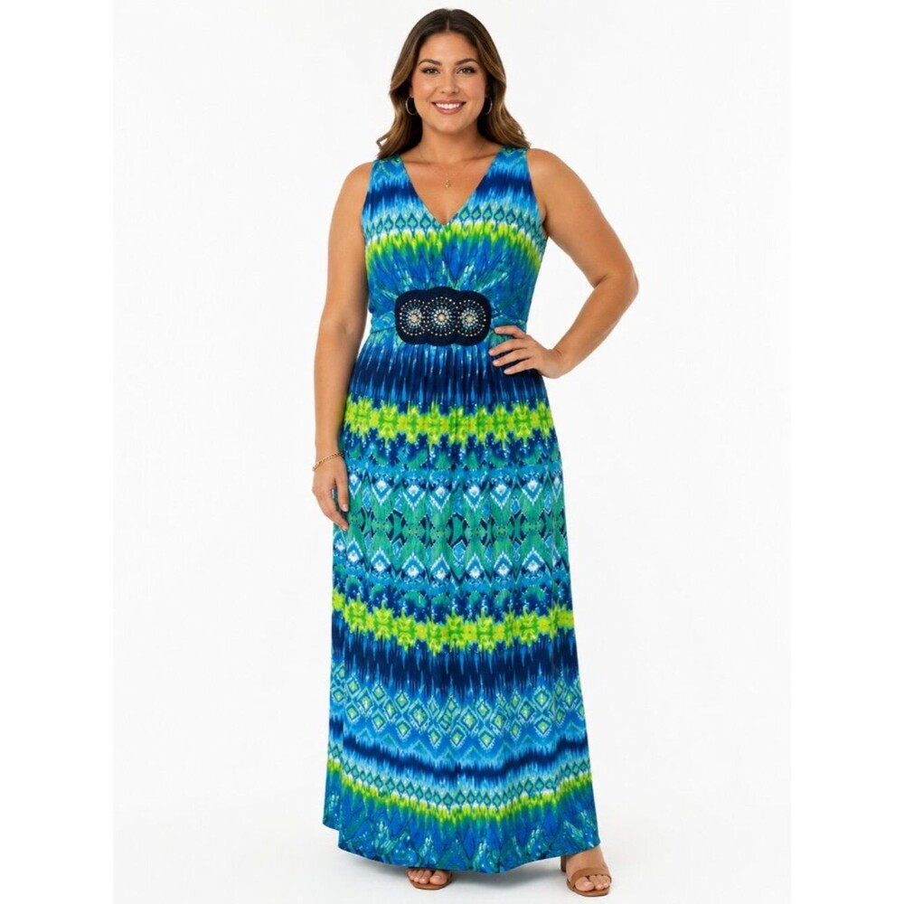 Nina Leonard Empire Waist Maxi Dress Size Large Embellishments